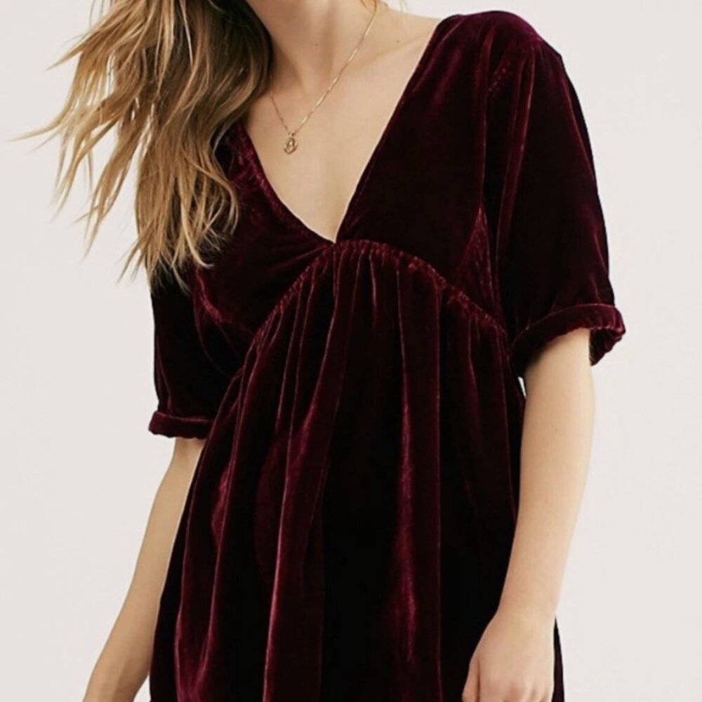Free People Velvet Mini Dress | Maroon Velvet Dress | Size M